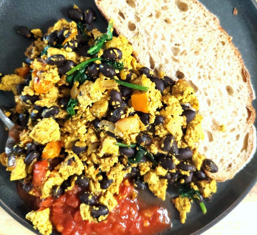High protein tofu scramble with black beans made with MealThinker