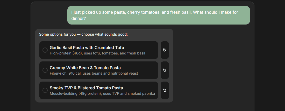 MealThinker suggesting dinner ideas based on your ingredients